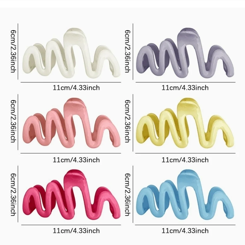ITingstere Y2K Squiggle 6 Pack Hair Claws Pearl/Purple/Pink/Yellow/Blue/Red